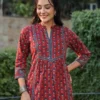 pure cotton tunic-maroon floral block print boho blouse