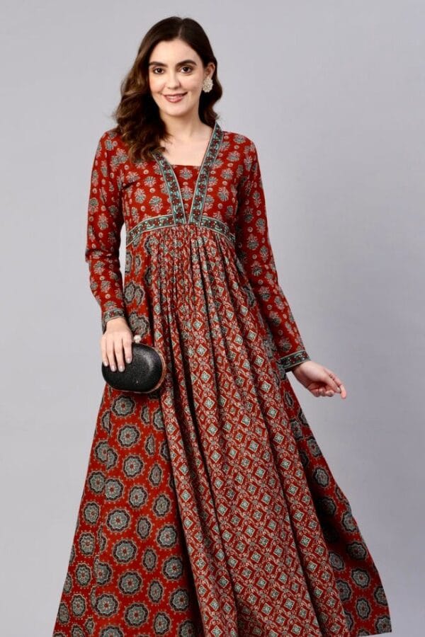 Pure Cotton Paneled Indian Boho Maxi Dress-Floral block print