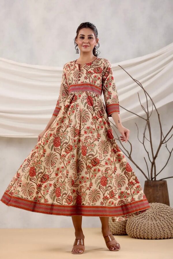 Empire Yoke Cotton Midaxi - Floral Block Print Boho dress