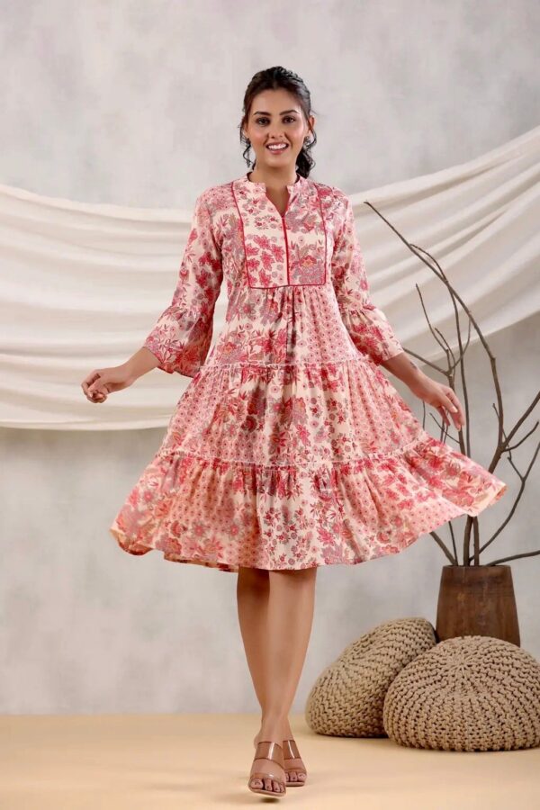 Tiered Midi Dress-Pure Cotton Floral Screen Print Summer dress