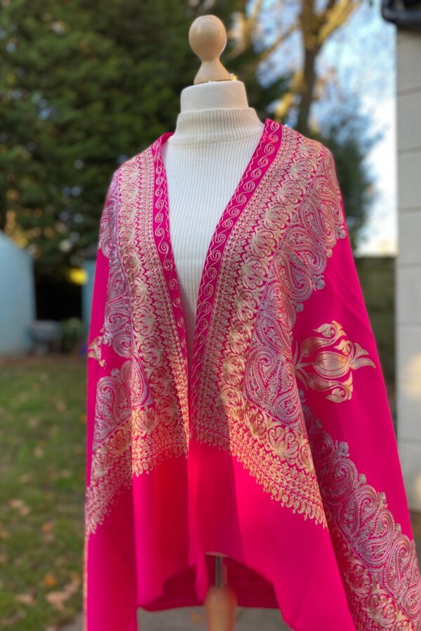 Embroidered Wool Silk Shawl Lightweight Luxury Wrap