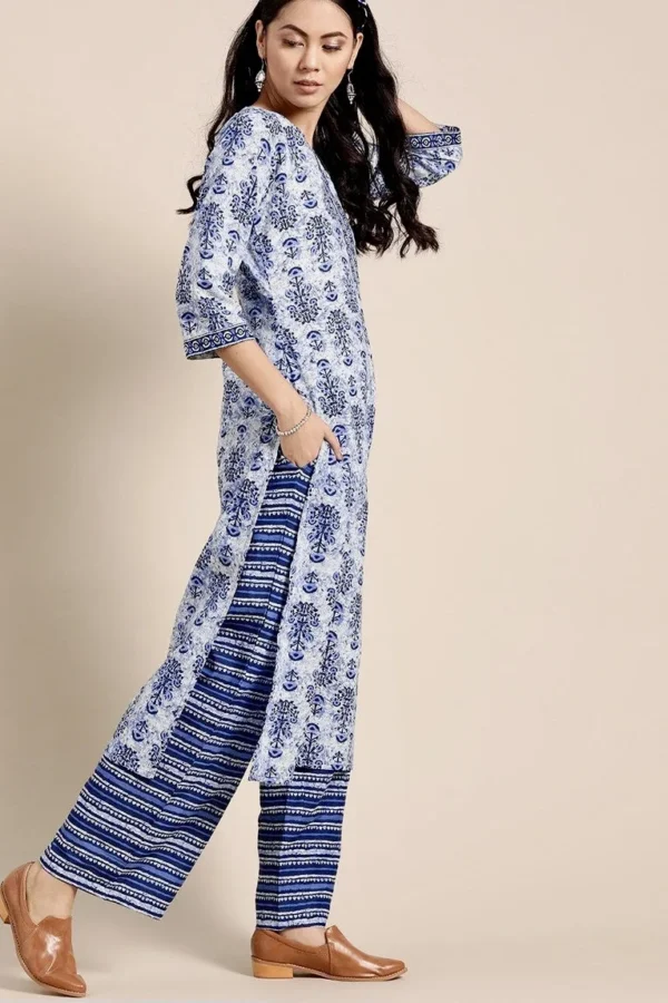 Pure Cotton Kurta Parallel Pant Set-Block Print Casual Tunic set