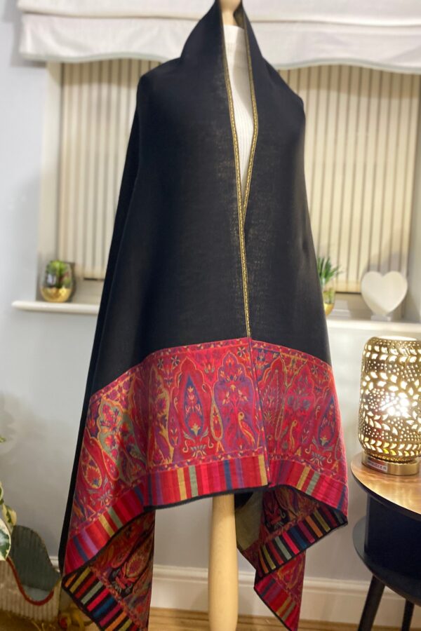 Antique Gold Reversible Pashmina-Black Kani Border Winter wrap