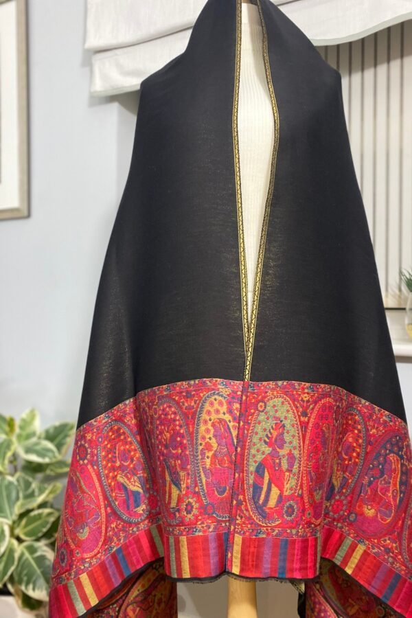 Antique Gold Reversible Pashmina-Black Kani Heritage Border Winter wrap