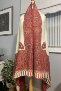 Luxury Wool Shawl-Cream Paisley Kani Border Winter Wrap