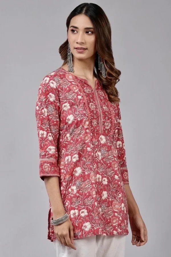 Floral Pure Cotton Tunic-Block Print Indian Short Kurta Top