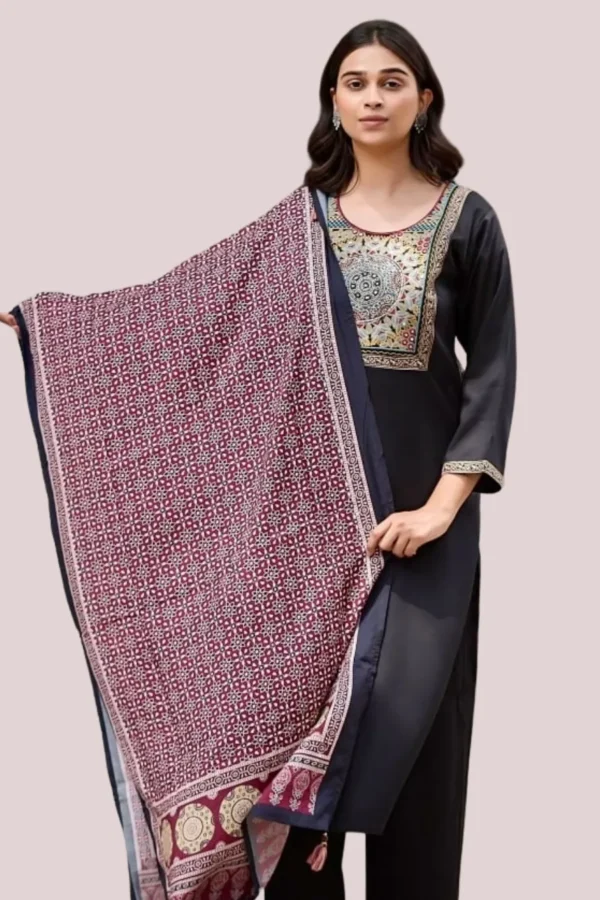 Black Ajrakh Print Straight Kurta Set-Ethnic Indian women's suit