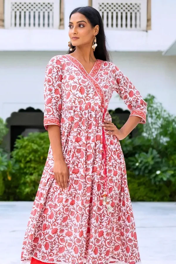 Anar Hand Block Print Flared Pure Cotton dress-Angrakha Kurta