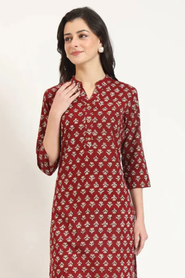 Hand Block Print Kurta-Pure Cotton Maroon Indian Long Tunic-Boho Top
