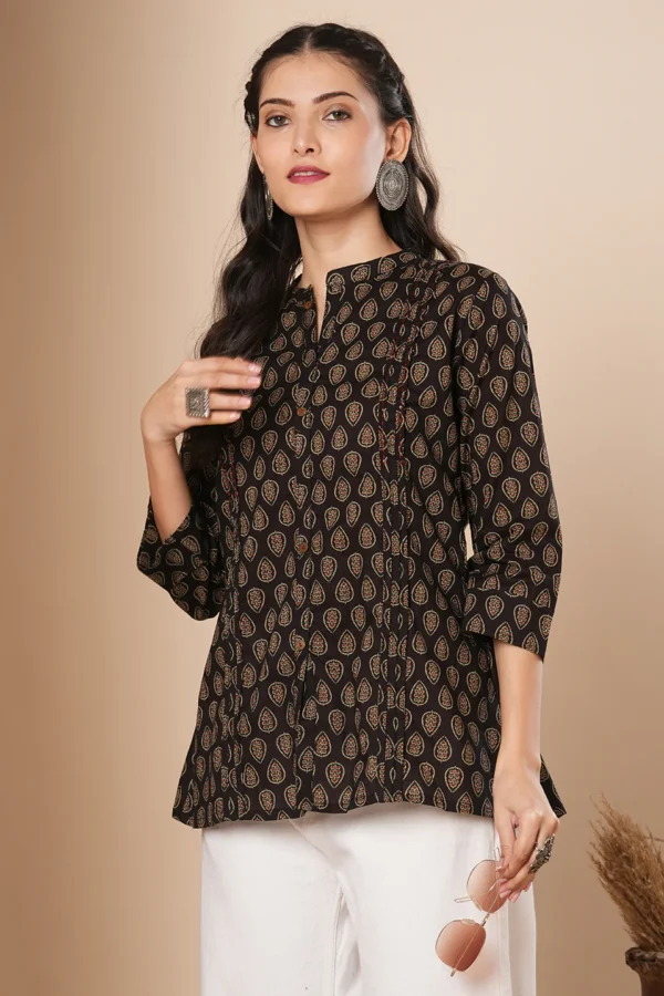Black Hand Block Print Tunic-Pure Cotton Blouse