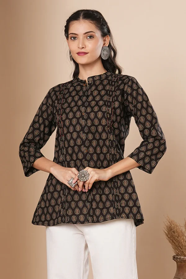 Black Hand Block Print Tunic-Pure Cotton Blouse
