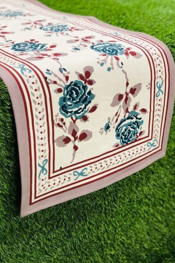 Floral Block Print Table Runners Pure Cotton Canvas