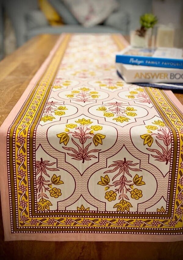 Floral Block Print Table Runners Pure Cotton Canvas