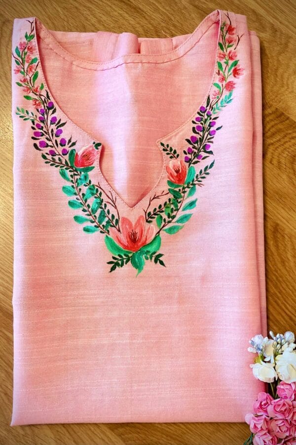 Hand Painted Tunic In Pink Cotton Silk Handloom Fabric