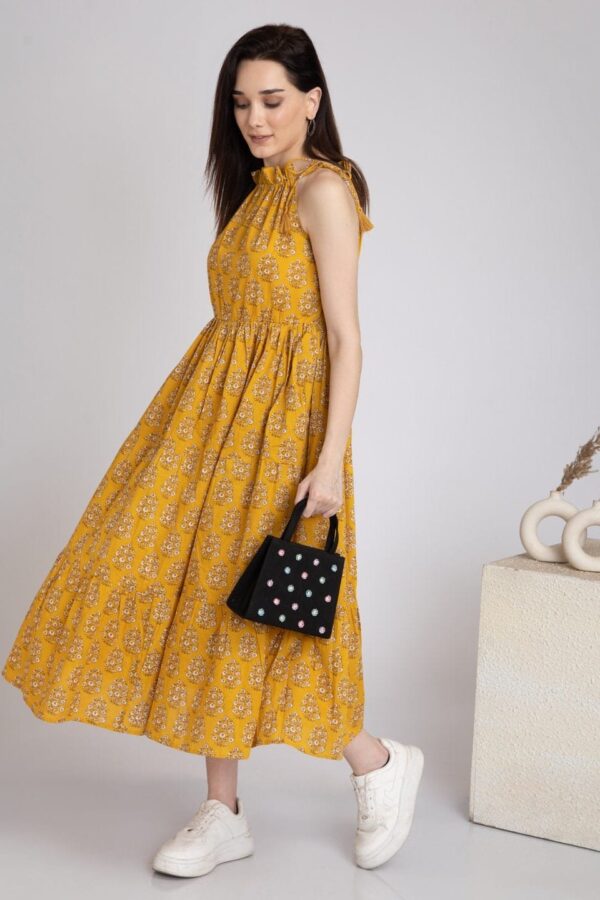 Tiered Pure Cotton Midaxi- Pocket -Adjustable Halter Neck Elasticated Waist Dress