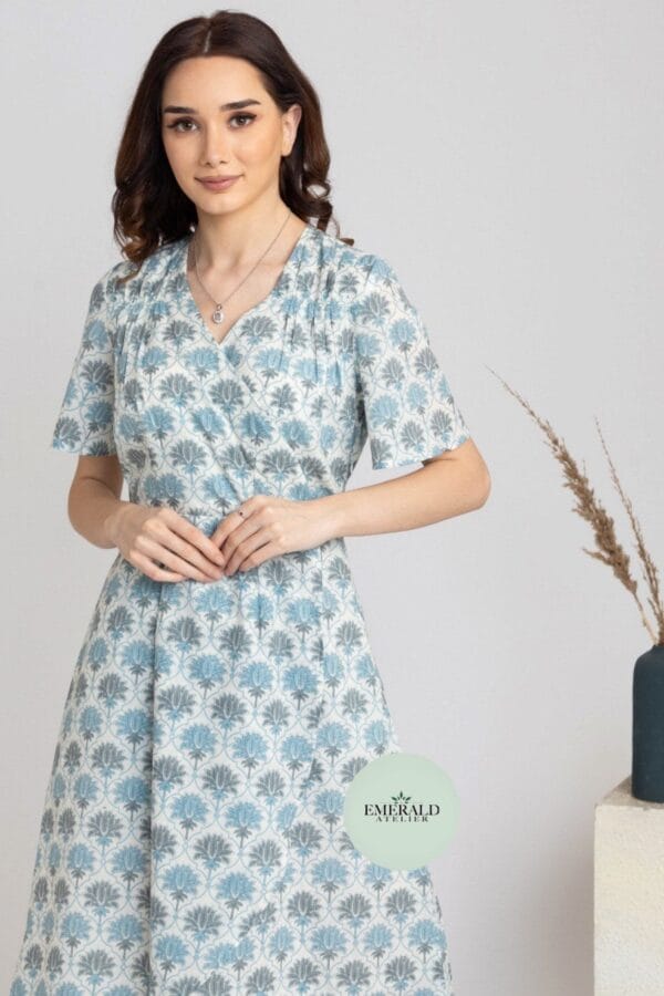 Pure Cotton Midi - Hand Block Print Fully Lined With Side Zip