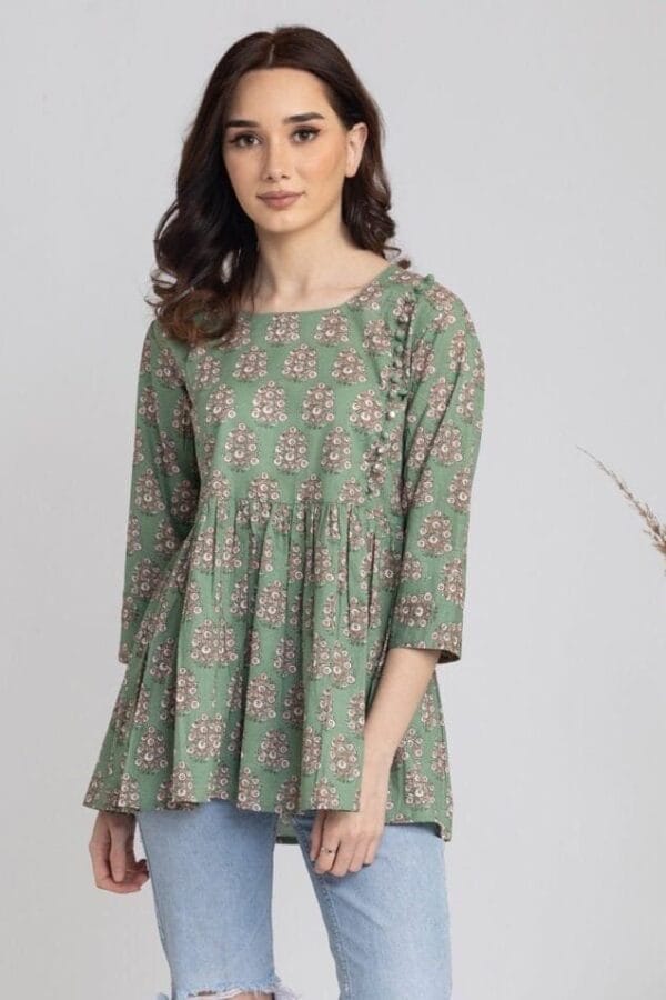 Hand Block Print Tunic- Pure Cotton Indian Kurti Peplum Top