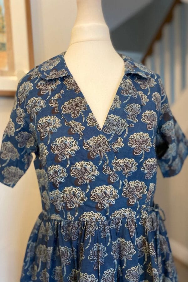Lotus Pure Cotton Indigo Hand Block Print Fit & Flare Dress