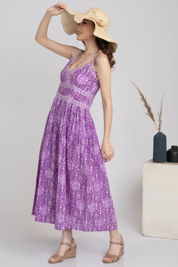 Pure Cotton Sun Dress-Crossover V-Neck Midi