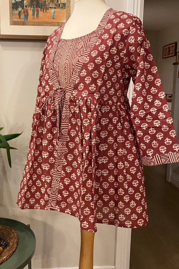 Block Print Tunic-Pure Cotton Jacket Look Front Inner- Short Kurta