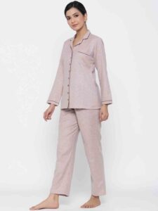 Pink Pyjama Set -Shirt Collar Top-Loungewear