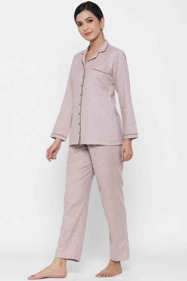 Pink Pyjama Set -Shirt Collar Top-Loungewear
