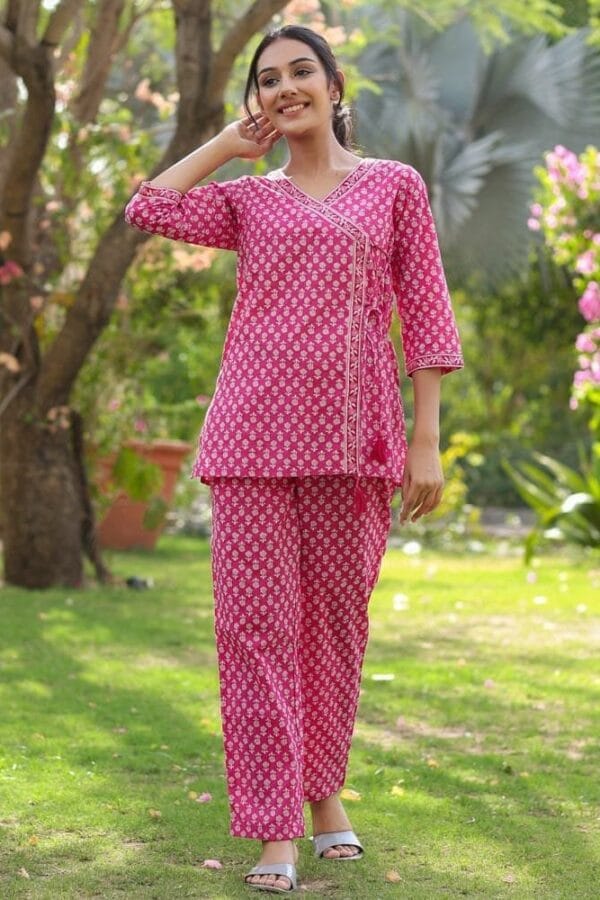 Floral Co-ord Se- Pure Cotton Block Print Loungewear