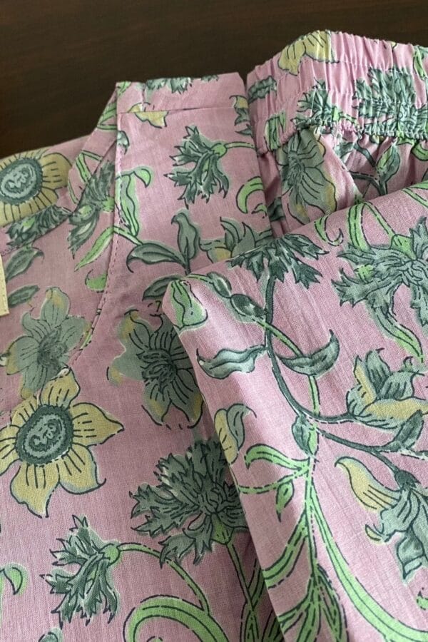 Pure Cotton Pyjamas set-Floral Hand Block Print Tunic Set