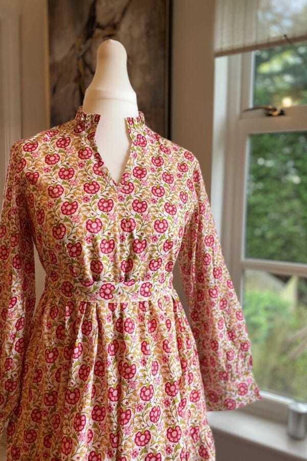 Floral Pure Cotton Tiered Dress- Lined -Belted-Long Sleeve