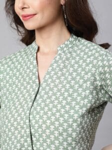 Pure Cotton Tunic-Hand Block Print Cool Green Blouse