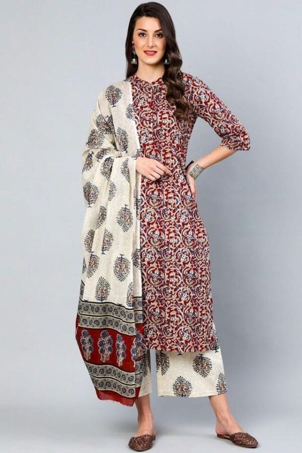 Pure Cotton Kurta Set- Block print Ethnic Indian women's Casual Suit