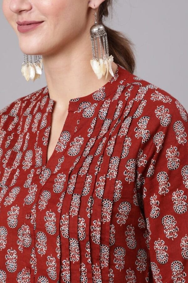 Block Print Tunic-Pure Cotton Maroon Ethnic Indian Short Kurta Top