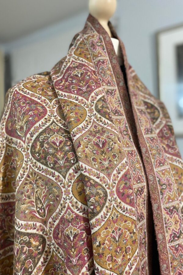 Luxury Wool Kani Woven Shawl Winter Wrap Paisley Jacquard Persian Design Woven Beige Shawl