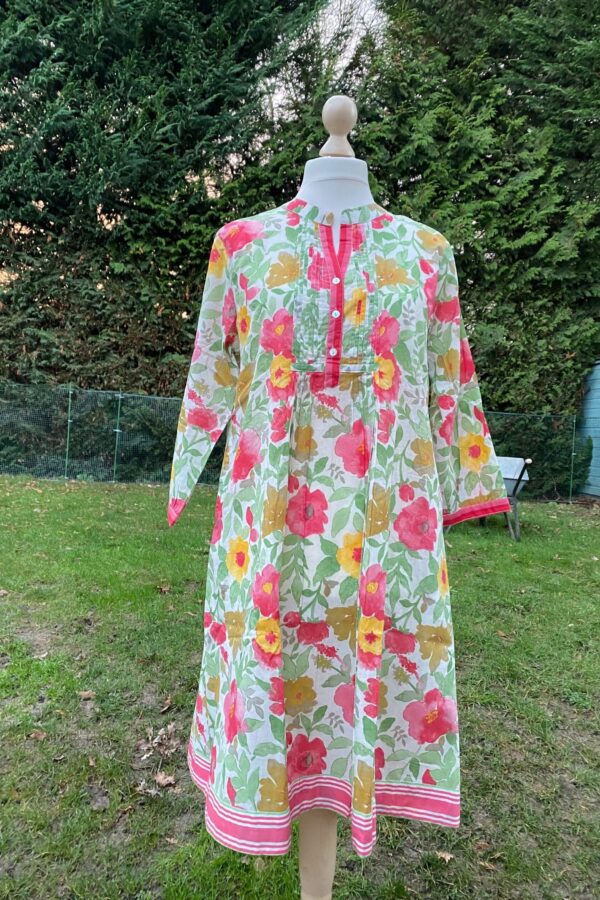 A-Line Pure Cotton Dress-Floral Watercolour Print