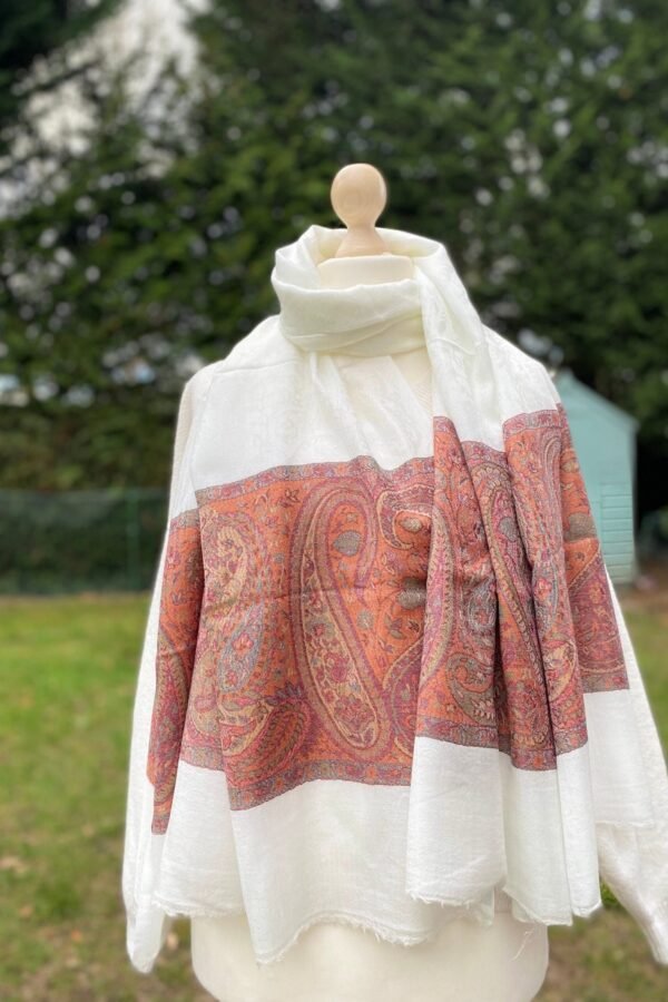 Pashmina Stole Ultra Light Soft Wool Scarf Kani Weave Paisley Border