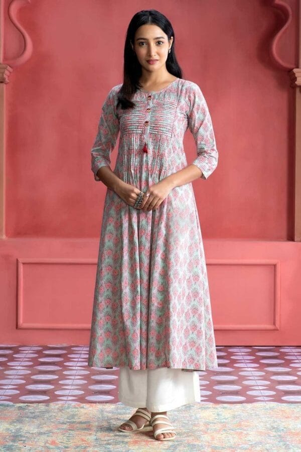 Floral A-Line Midi Dress With Pocket - Cotton Flex