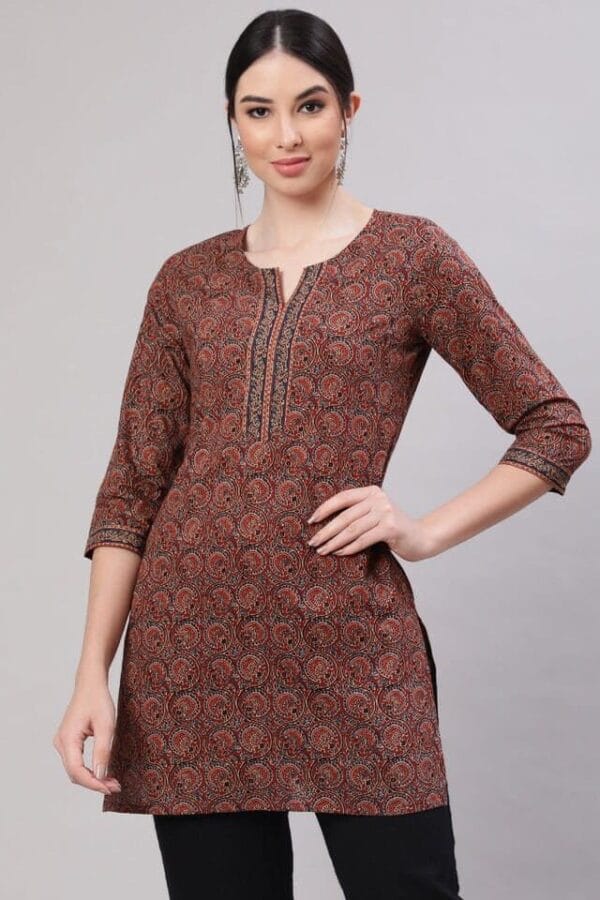 Maroon Pure Cotton Tunic-Hand Block Print Short Kurta