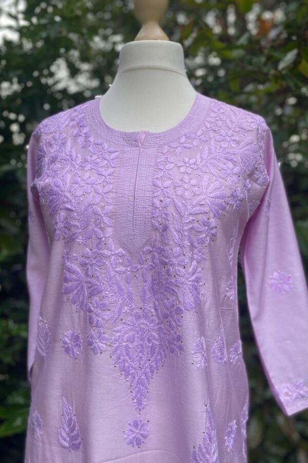 Chikankari Kurta-Soft Cotton Silk Blend Fabric-Floral Hand Embroidered Indian long Tunic