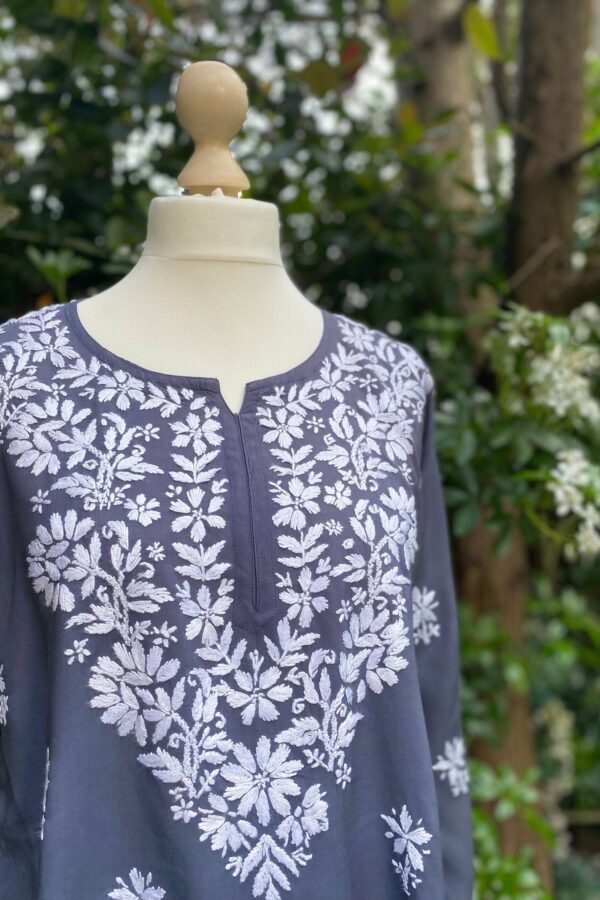 Chikankari Kurti - Hand Embroided Tunic -Medium Weight Viscose Rayon