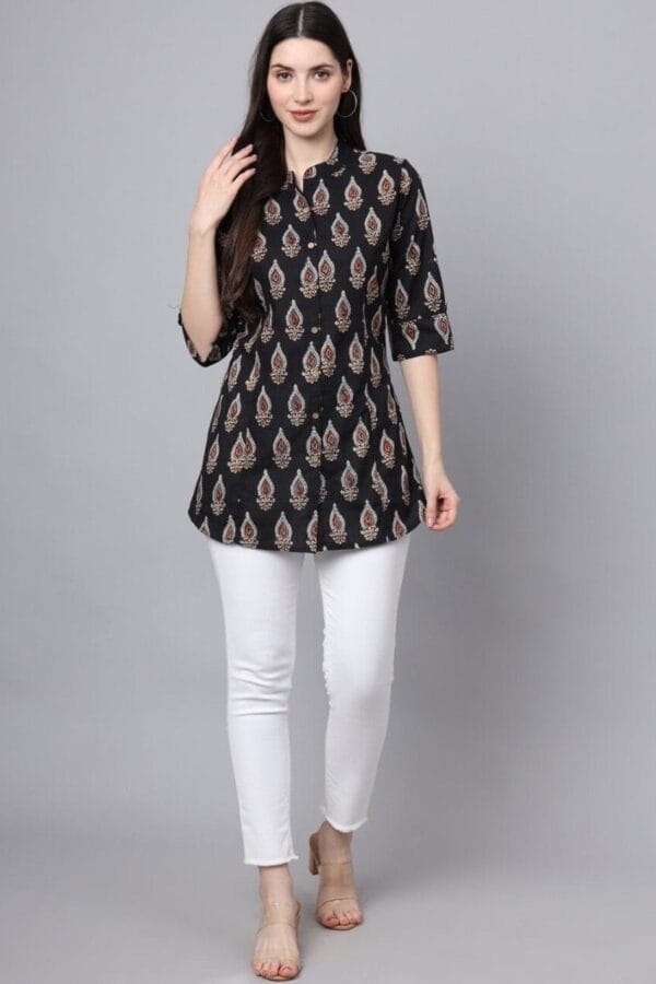 Black Pure Cotton Tunic-Hand Block Print Ethnic Indian Kurti