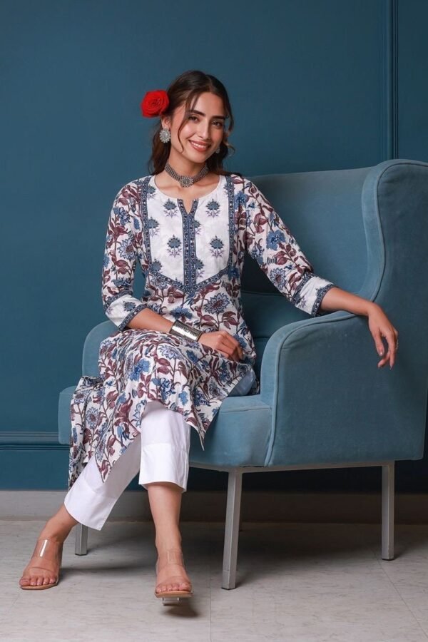 Floral Hand Block Print Kurta-Pure Cotton Tunic-Bohemian Top