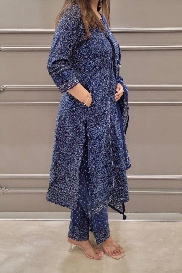 Blue Kurta Set-Pure Cotton Block Print Indian Women's Suit