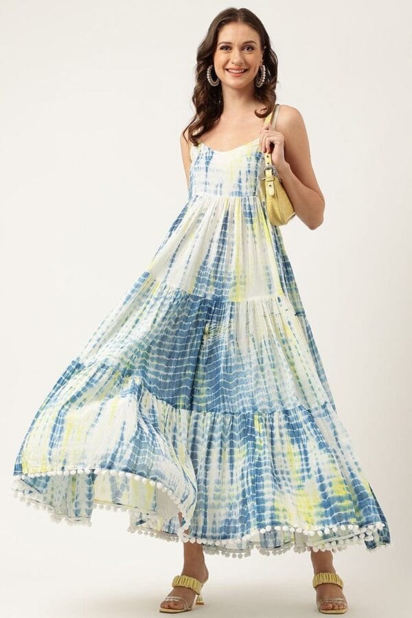 Shibori Tiered Long Dress- Pure Cotton Lined Summer-Boho-Chic Dress