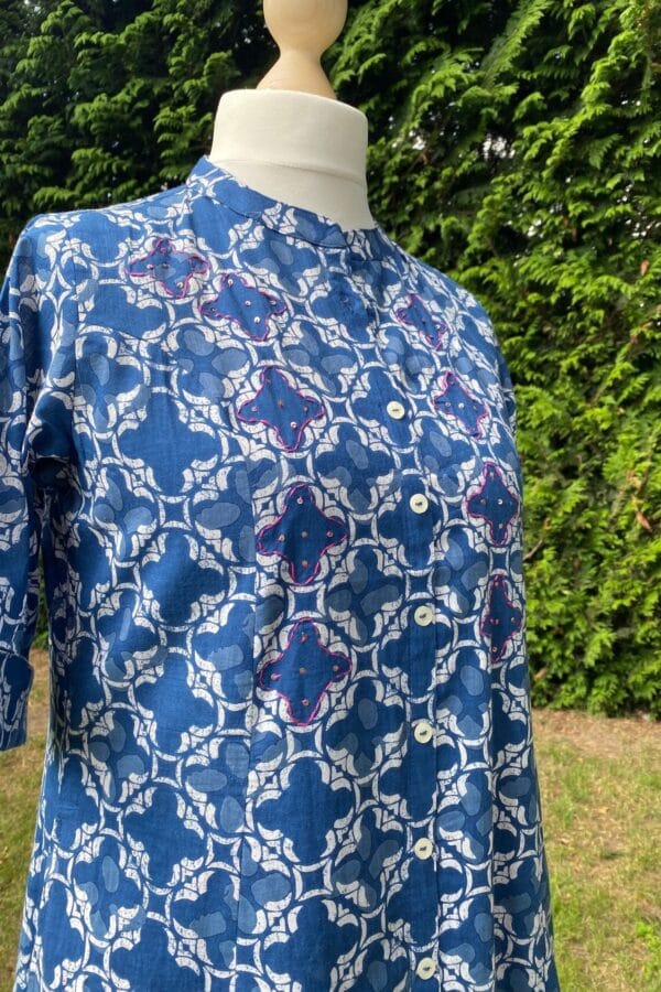 Pure Cotton Hand Block Print A-Line Kurta With Pocket-Indigo Blue Tunic dress