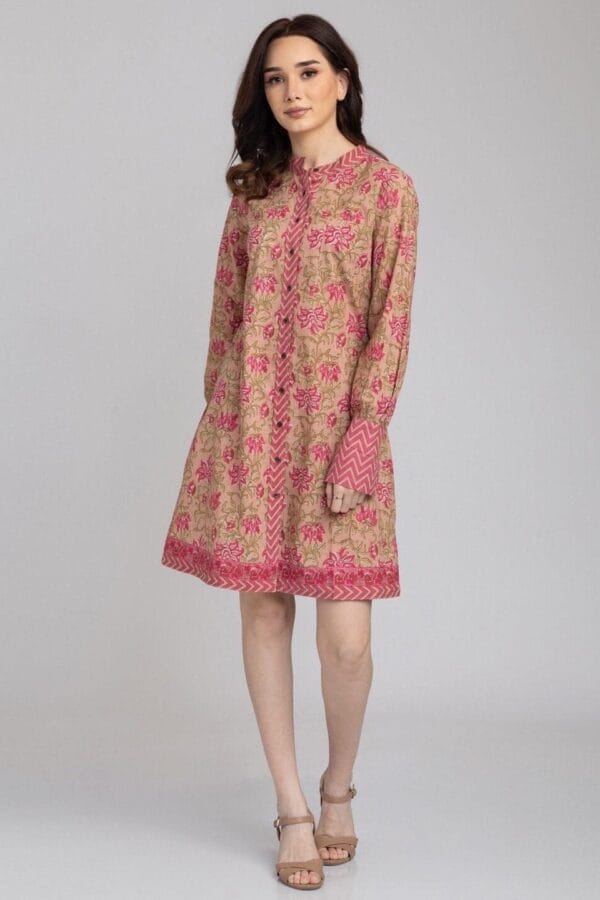 Floral Hand Block Print A-Line Dress- Pure Cotton