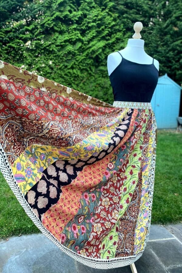 Pure Cotton Panelled Indian Skirt Hand Block Print Boho Free Size