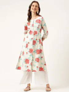 Floral a-line cotton kurta Indian tunic