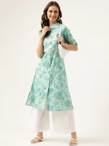 GREEN A-LINE KURTA 4