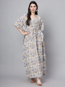 cotton kaftan in floral hand block print.summer dress beach, coverup