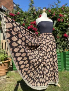 summer long skirt in pure cotton hand block print black boho skirt